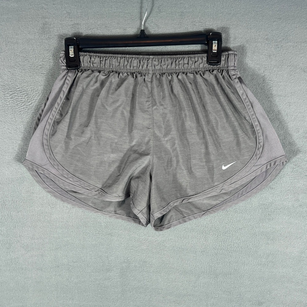 Nike Womens Running Shorts M Grey Heather Dri-FIT Mesh Panel Curved Hem Swoosh